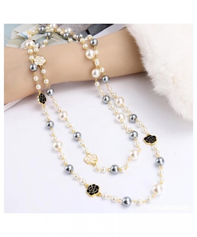 Fashion jewellery designer camellia and pearl Long collarbone necklace for women imitation pearl necklace gift $11.33 Necklaces