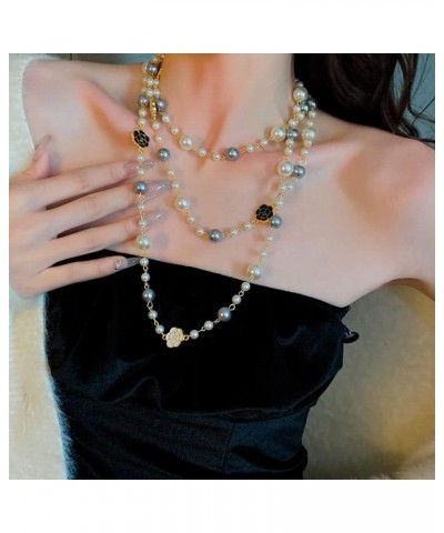 Fashion jewellery designer camellia and pearl Long collarbone necklace for women imitation pearl necklace gift $11.33 Necklaces