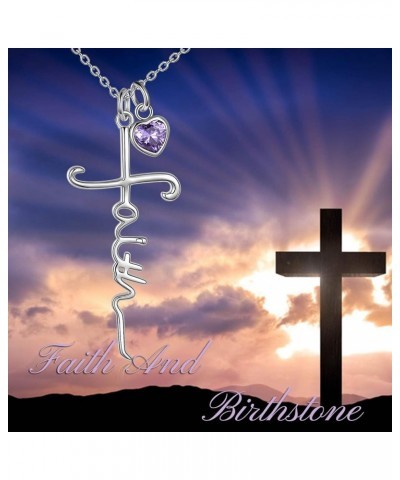 Faith Cross Necklace For Women Birthstone Sterling Silver with Simulated Birthstone Cross Jewelry Christian Gifts 02-February...