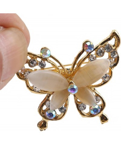 Hsakess Filigree Butterfly Brooch Pin Faux Rhinestone Opal Animal Corsage Pin Hollow Butterfly Brooches for Women,Silver, 3.5...