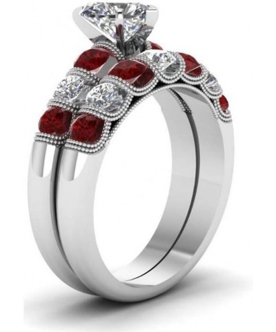 Wedding Ring Sets Bridal set 2 In 1 White Gold Plated Red Ruby Cubic Zirconia And Crystal Eternity Ring Anniversary Wedding E...