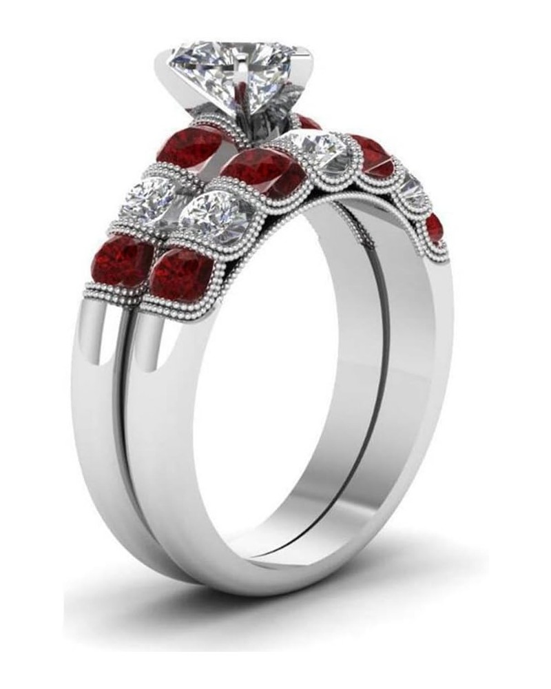 Wedding Ring Sets Bridal set 2 In 1 White Gold Plated Red Ruby Cubic Zirconia And Crystal Eternity Ring Anniversary Wedding E...