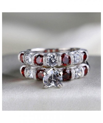 Wedding Ring Sets Bridal set 2 In 1 White Gold Plated Red Ruby Cubic Zirconia And Crystal Eternity Ring Anniversary Wedding E...