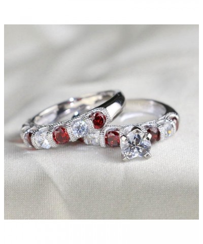 Wedding Ring Sets Bridal set 2 In 1 White Gold Plated Red Ruby Cubic Zirconia And Crystal Eternity Ring Anniversary Wedding E...