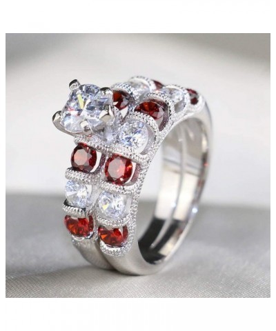 Wedding Ring Sets Bridal set 2 In 1 White Gold Plated Red Ruby Cubic Zirconia And Crystal Eternity Ring Anniversary Wedding E...