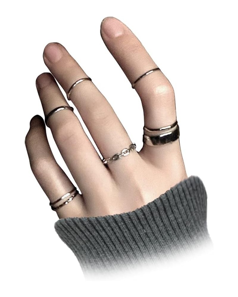 Gothic Knuckle Ring Set 7 Pcs Half Open Finger Ring Silver Punk Stackable Rings for Women or Men $6.75 Rings