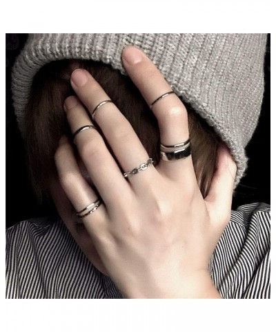 Gothic Knuckle Ring Set 7 Pcs Half Open Finger Ring Silver Punk Stackable Rings for Women or Men $6.75 Rings