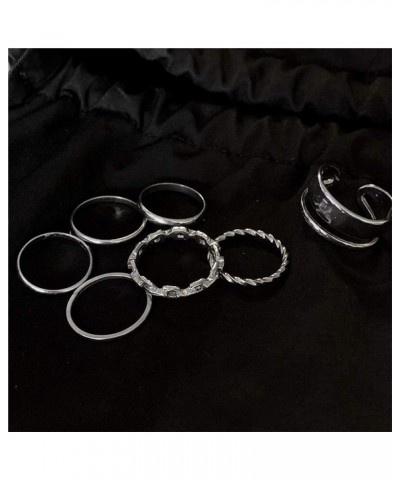 Gothic Knuckle Ring Set 7 Pcs Half Open Finger Ring Silver Punk Stackable Rings for Women or Men $6.75 Rings