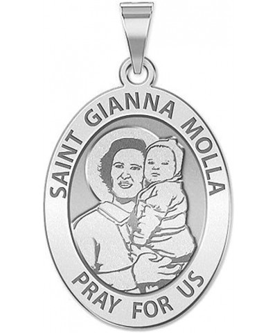 Saint Gianna Beretta Molla Oval Religious Medal - in Sterling Silver and 10K or 14K Gold 2/3 x 3/4 Inch Medal Only Solid 10k ...