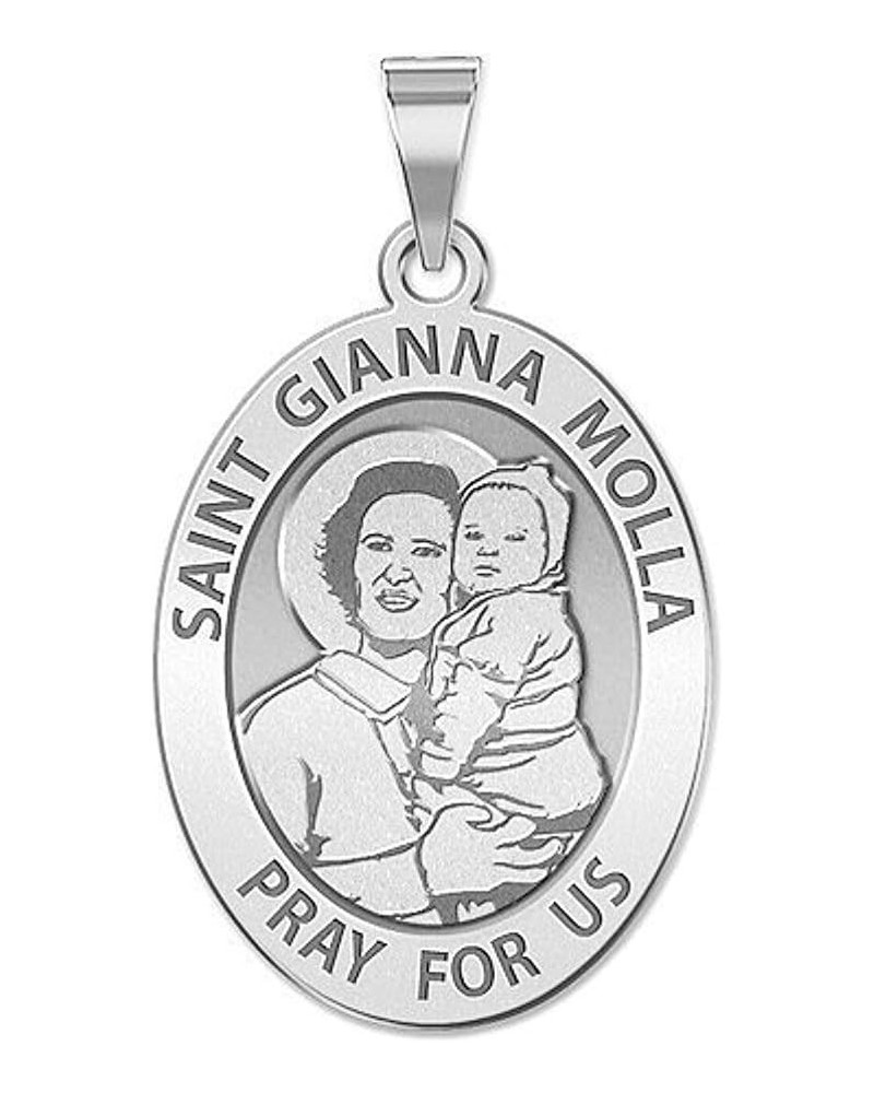 Saint Gianna Beretta Molla Oval Religious Medal - in Sterling Silver and 10K or 14K Gold 2/3 x 3/4 Inch Medal Only Solid 10k ...