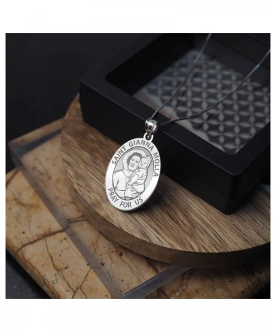 Saint Gianna Beretta Molla Oval Religious Medal - in Sterling Silver and 10K or 14K Gold 2/3 x 3/4 Inch Medal Only Solid 10k ...