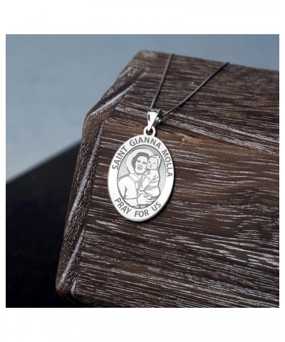 Saint Gianna Beretta Molla Oval Religious Medal - in Sterling Silver and 10K or 14K Gold 2/3 x 3/4 Inch Medal Only Solid 10k ...