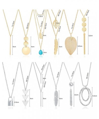 Fecsiory 12 Pcs Long Pendant Necklace for Women, Gold Bar Feather Triangle Leaf Lock Tassel Y Necklace Jewelry Set for Girls ...