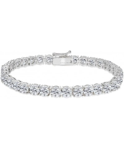 Sterling Silver 5mm Round Genuine, Created or Simulated Gemstone Tennis Bracelet for Women Synthetic White Sapphire - Sterlin...