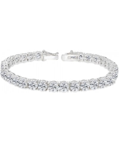 Sterling Silver 5mm Round Genuine, Created or Simulated Gemstone Tennis Bracelet for Women Synthetic White Sapphire - Sterlin...