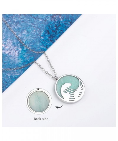 Gemstone Wave Necklace for Women Dainty Circle Turquoise Sodalite Pendant Stainless Steel Ocean Wave Charm Necklace for Women...