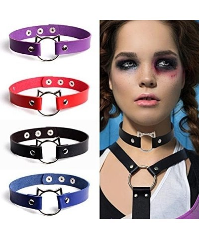 Cat Shape Leather Choker Necklace Soft PU Collar Chain Adjustable Gothic Punk Daily Party Dressing Jewelry for Women Girls Bl...