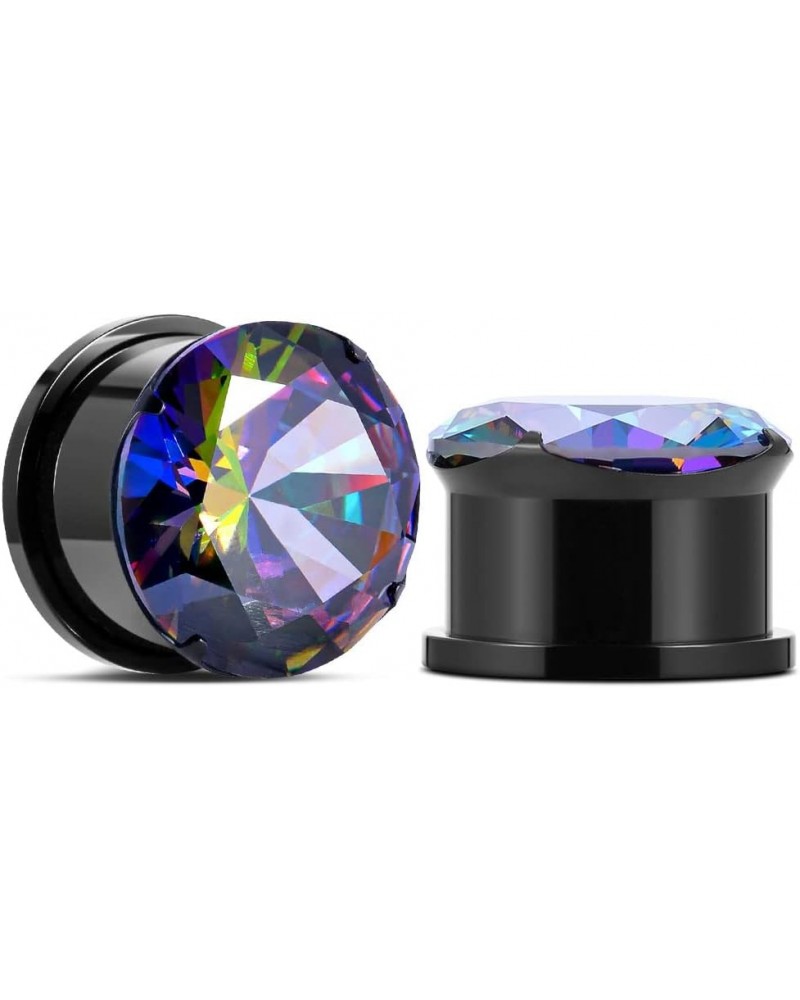 1 Pair of Stainless Steel Ear Plugs With Black Embedded Colored Zirconium Ear Gauges 6mm to 25mm S8554H 0g [8mm] $10.32 Body ...