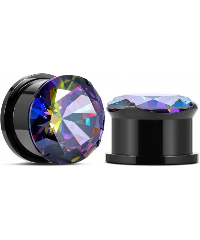 1 Pair of Stainless Steel Ear Plugs With Black Embedded Colored Zirconium Ear Gauges 6mm to 25mm S8554H 0g [8mm] $10.32 Body ...