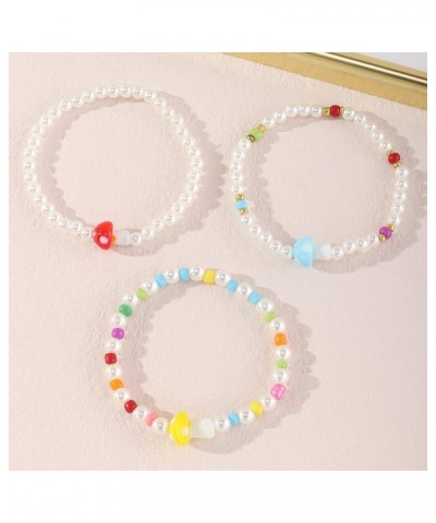 2-6Pcs Multilayer Cute Funny Mushroom Stretch Bracelet Sweet Pearl Beaded Fresh Foods Mushroom Wrap Bracelet for Women Girls ...