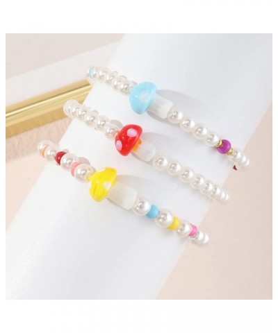 2-6Pcs Multilayer Cute Funny Mushroom Stretch Bracelet Sweet Pearl Beaded Fresh Foods Mushroom Wrap Bracelet for Women Girls ...