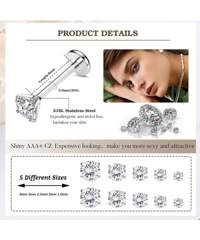 16G 18G 20G Threadless Push in Nose Studs Surgical Steel Push in Nose Rings Stud 1.5mm 2mm 2.5mm 3mm 4mm Lip Rings Tragus Car...