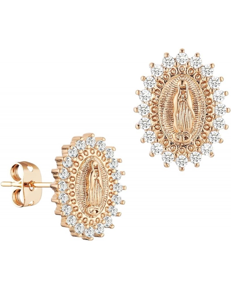 14K Gold Plated Virgin Mary Stud Earrings Hypoallergenic Cubic Zirconia Vintage Religious Our Lady of Guadalupe Stud Earring ...