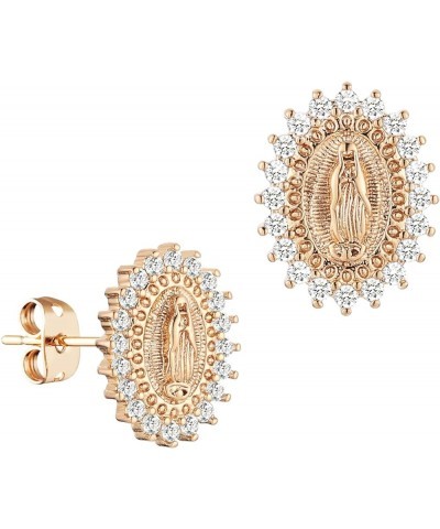 14K Gold Plated Virgin Mary Stud Earrings Hypoallergenic Cubic Zirconia Vintage Religious Our Lady of Guadalupe Stud Earring ...