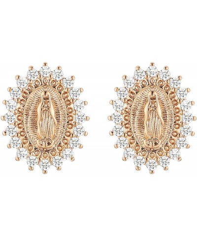 14K Gold Plated Virgin Mary Stud Earrings Hypoallergenic Cubic Zirconia Vintage Religious Our Lady of Guadalupe Stud Earring ...