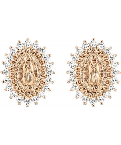 14K Gold Plated Virgin Mary Stud Earrings Hypoallergenic Cubic Zirconia Vintage Religious Our Lady of Guadalupe Stud Earring ...