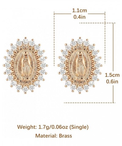 14K Gold Plated Virgin Mary Stud Earrings Hypoallergenic Cubic Zirconia Vintage Religious Our Lady of Guadalupe Stud Earring ...