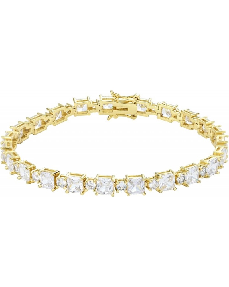 Shiny Moissanite Tennis Bracelet in 14K Gold, Round and Square Cut White Stones, Elegant Jewelry for Women, Mother's Day Gift...