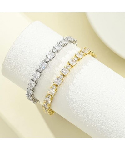 Shiny Moissanite Tennis Bracelet in 14K Gold, Round and Square Cut White Stones, Elegant Jewelry for Women, Mother's Day Gift...