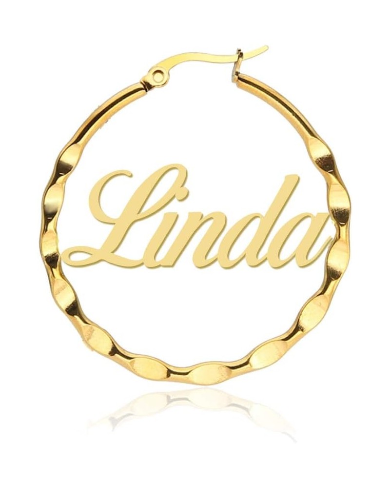 Stainless Steel Personalized Name Circle Earrings Twist Circle Custom Name Hoop Earrings Made with Any Name Linda-gold $10.66...