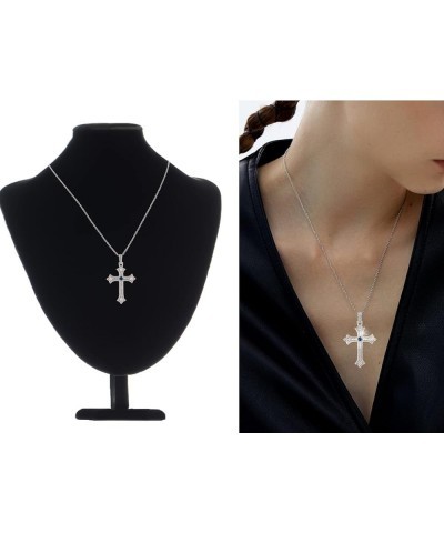 Silvery Tone Clear Rhinestones Religious Cross Pendant Necklace Silver $11.99 Necklaces