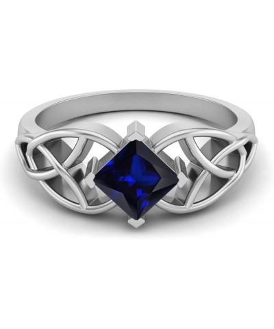 5MM Square Shape Natural Blue Sapphire Gemstone 925 Sterling Silver Celtic Women's Engagement Ring Sterling Silver $22.57 Rings