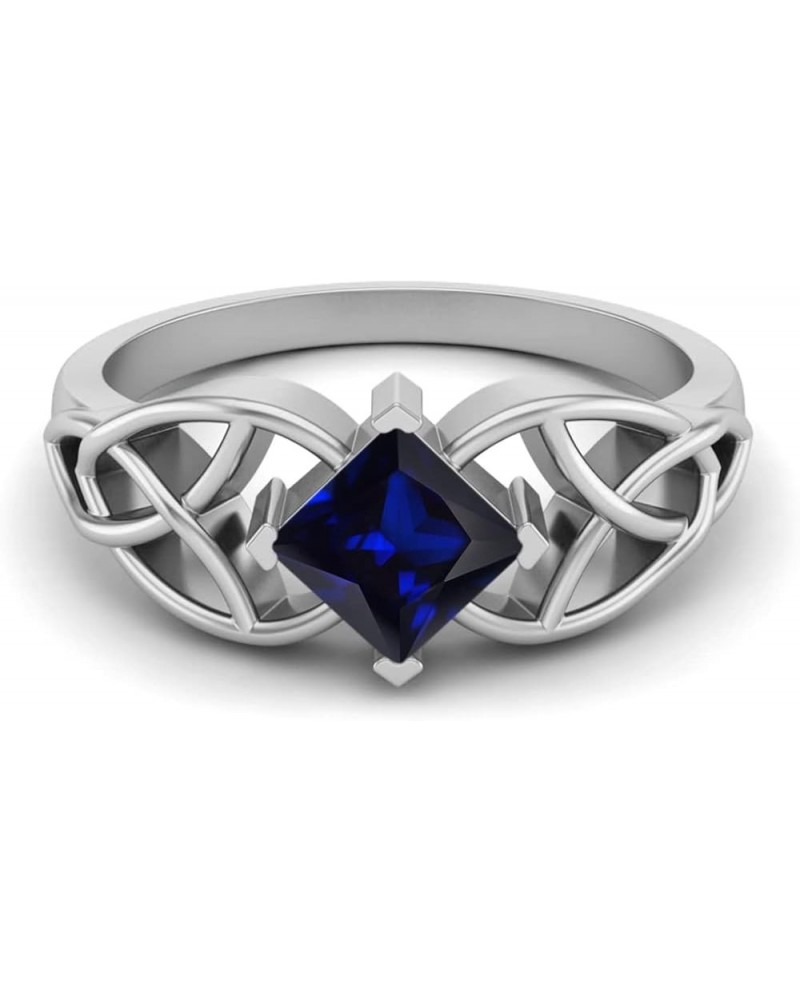 5MM Square Shape Natural Blue Sapphire Gemstone 925 Sterling Silver Celtic Women's Engagement Ring Sterling Silver $22.57 Rings