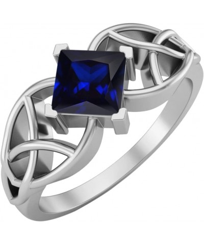 5MM Square Shape Natural Blue Sapphire Gemstone 925 Sterling Silver Celtic Women's Engagement Ring Sterling Silver $22.57 Rings