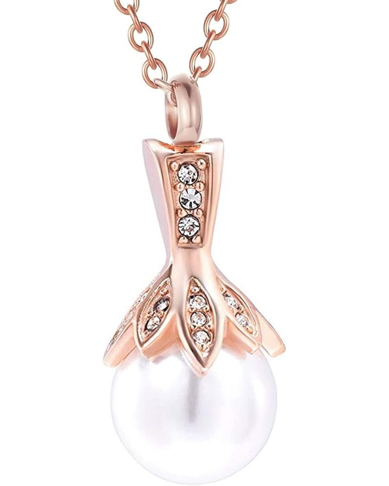 Cremation Jewelry for Ashes Stainless Steel Pearl Keepsake Pendant Ashes Holder for Women Memorial Urn Necklace Rose Gold $11...