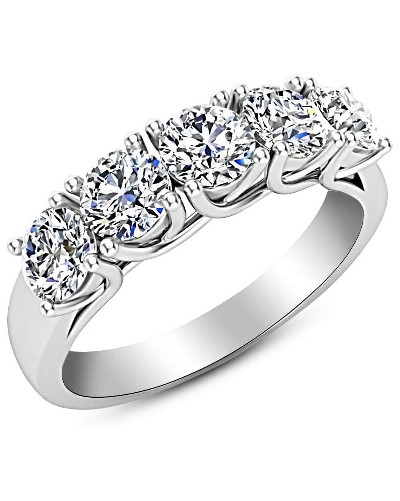 1 Carat (ctw) 14K White Gold Round Diamond Ladies 5 Five Stone Wedding Anniversary Stackable Ring Band Value Collection 8.5 P...