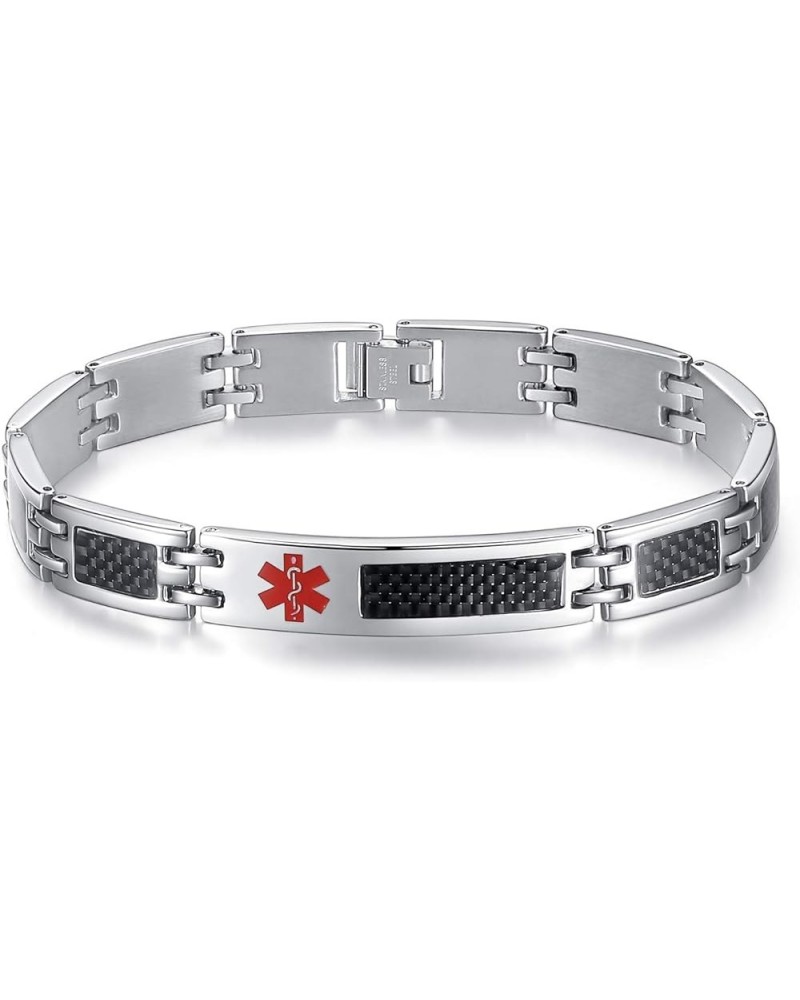 Free engraving Black Carbon fiber Medical alert Bracelets for Men & Women 8.5 Inches $22.32 Bracelets