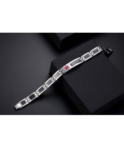 Free engraving Black Carbon fiber Medical alert Bracelets for Men & Women 8.5 Inches $22.32 Bracelets