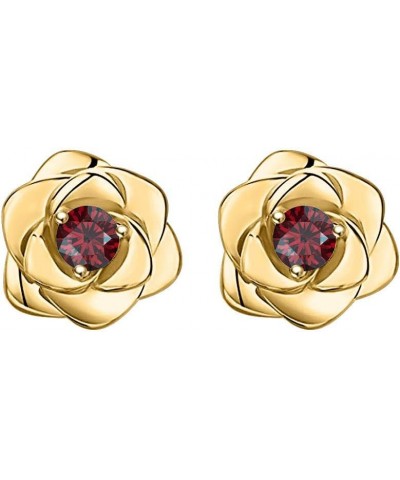 Beautiful 18K Gold Over .925 Sterling Silver Rose Flower Fashion Earring Studs for Women Girls, Red Garnet Earring yellow gol...