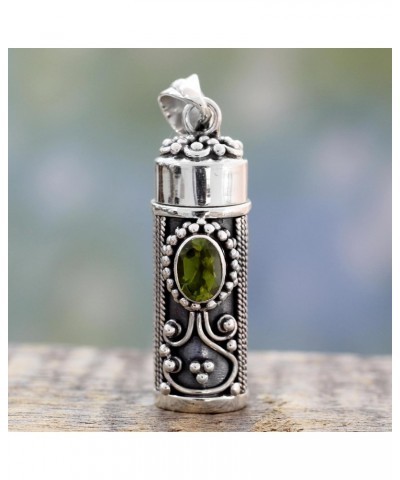 Handmade .925 Sterling Silver Peridot Prayer Box Pendant 925 from India Green Locket Flash Birthstone [1.6 in L x 0.4 in W x ...