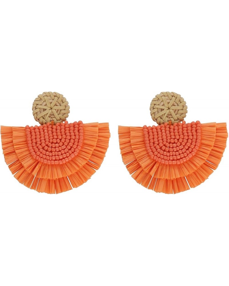 Bohemia Beaded Fringe Statement Earrings with Long Dangling Tassel Raffia Earrings for Women Small Orange $10.06 Earrings