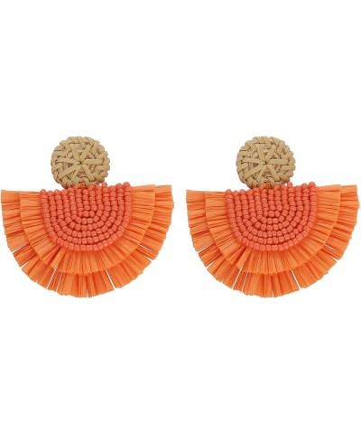 Bohemia Beaded Fringe Statement Earrings with Long Dangling Tassel Raffia Earrings for Women Small Orange $10.06 Earrings