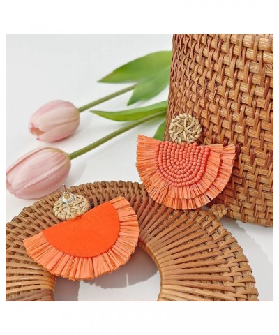 Bohemia Beaded Fringe Statement Earrings with Long Dangling Tassel Raffia Earrings for Women Small Orange $10.06 Earrings