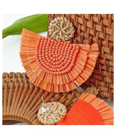 Bohemia Beaded Fringe Statement Earrings with Long Dangling Tassel Raffia Earrings for Women Small Orange $10.06 Earrings