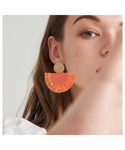 Bohemia Beaded Fringe Statement Earrings with Long Dangling Tassel Raffia Earrings for Women Small Orange $10.06 Earrings