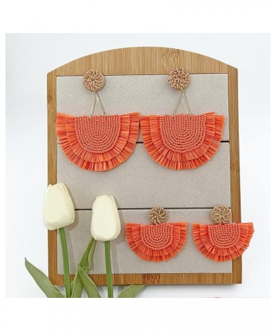 Bohemia Beaded Fringe Statement Earrings with Long Dangling Tassel Raffia Earrings for Women Small Orange $10.06 Earrings